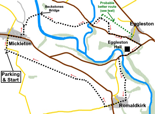 Sketch map for the Mickleton to Romaldkirk walk.