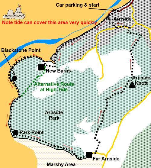 Cumbria walk, Arnside Knott sketch map