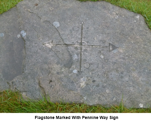 Flagstone marked with the Pennine Way sign