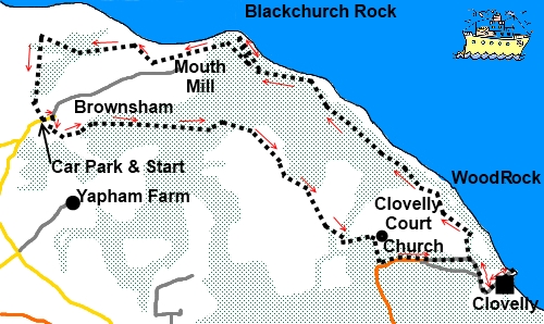 Devon walk,Brownsham to Clovelly sketch map