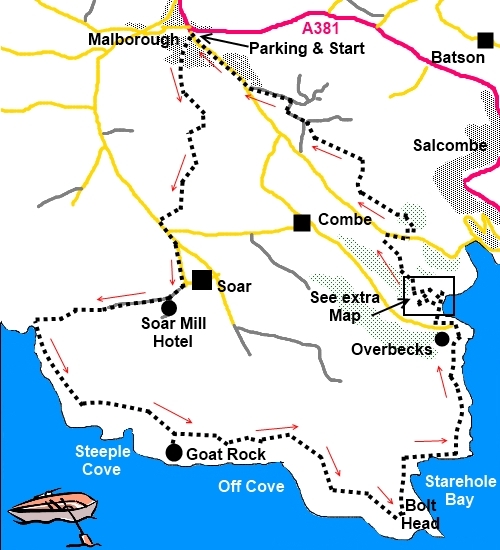 Devon walk Marlborough to Bolt Head - sketch map