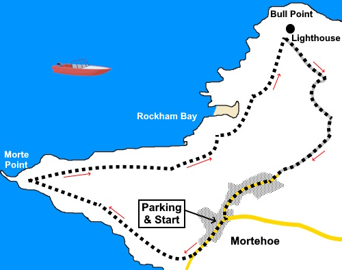 Sketch map for the walk from Mortehoe to Morte Point and Bull Point.