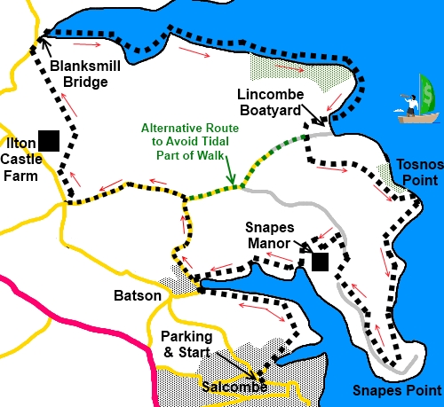 Devon walk Salcombe to Blanksmill Bridge and Snapes Point - sketch map