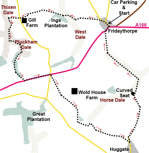 East Yorkshire walk Fridaythorpe - sketch map