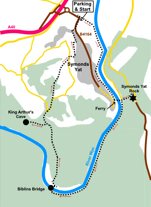 Sketch maop for the Symonds Yat, Yat Rock and King Arthur's Cave walk