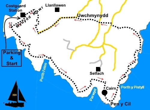 Lleyn Peninsula walk Uwchmynydd Circuit sketch map