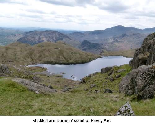 Stickle tarn from ascent of Pavey Arc