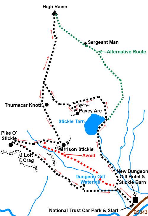 Lake District walk Langdale Pikes - sketch map