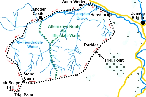 Lancashire walk Hareden Fell - sketch map