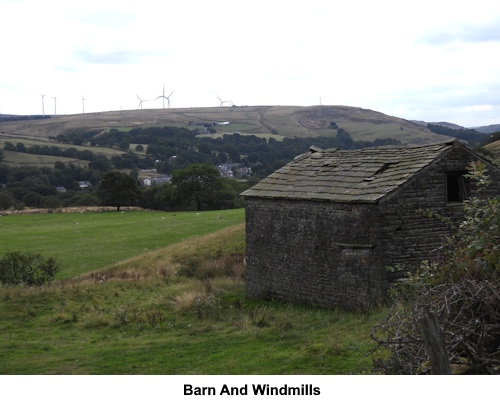Barn and windmills on Coal Clough.