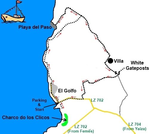 Lanzarote walk El Golfo and Charco de los Clicos - sketch map