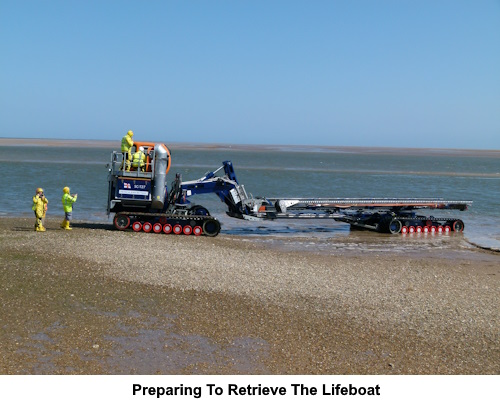 Tractor unit preparing to retrieve the lifeboat at Wells beach.