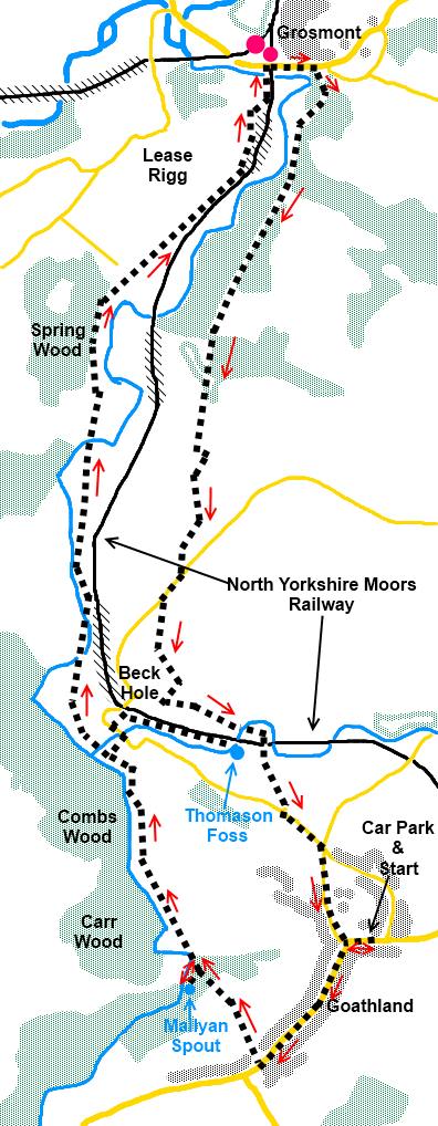 North York Moors walk Goathland to Grosmont - sketch map