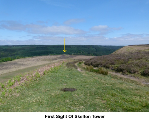 First sight of Skelton Tower (indicated by the yellow arrow),
