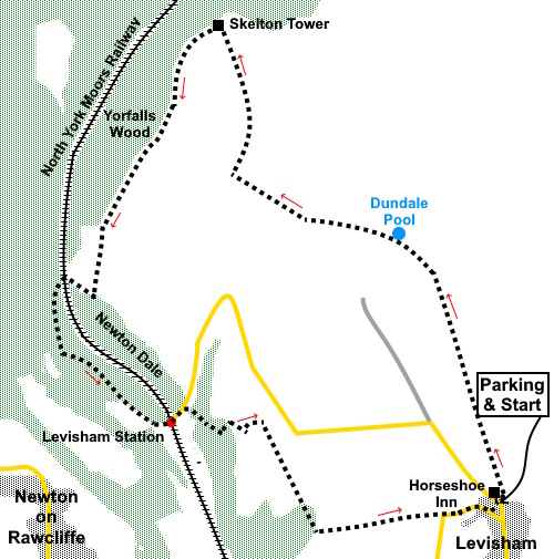 Levisham to Dundale Pool and Skelton Tower sketch map.