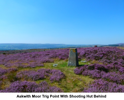 Askwith Moor Trig. Point with the shooting hut behind.
