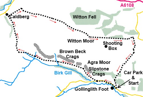 North Yorkshire walk Caldberg and Witton Moors - sketch map