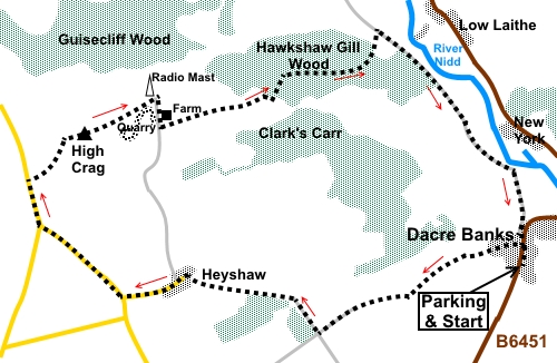 walk from Dacre Banks to High Crag sketch map