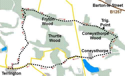 North Yorkshire walk Howardian Hills From Terrington - sketch map