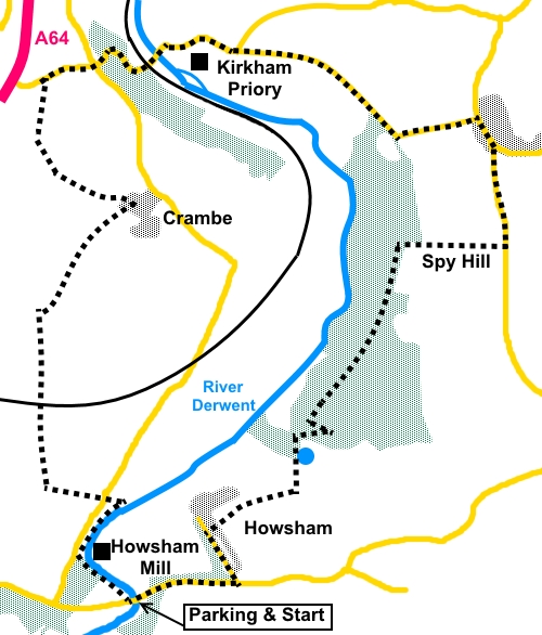 Howsham to Kirkham Priory sketch map.