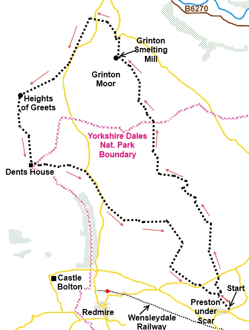North Yorkshire walk Preston, Redmire and Grinton Moors - sketch map