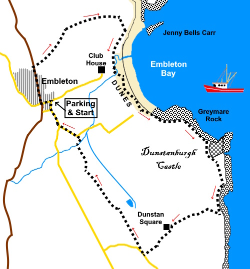 Embleton to Dunstanburgh Castle walk sketch map.