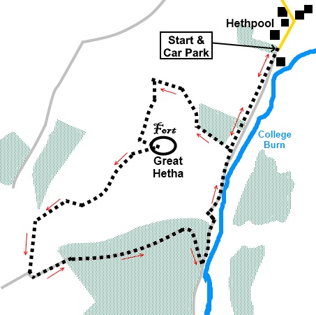 Sketch map for the walk to Great Hetha from College Valley.