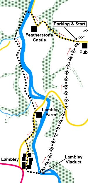 Rowfoot to Lambley walk sketch map