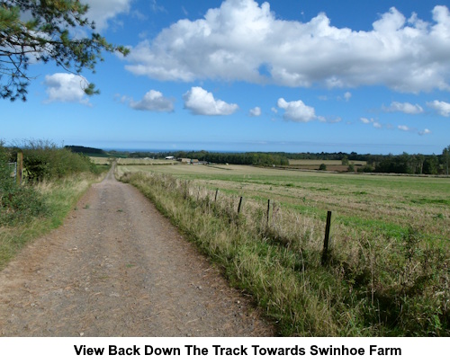 A view looking back down the track to Swinhoe Farm.