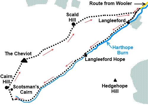 Northumberland walk The Cheviot - sketch map