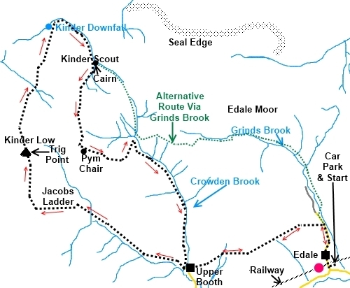 Derbyshire Peak District walk Kinder Scout - sketch map