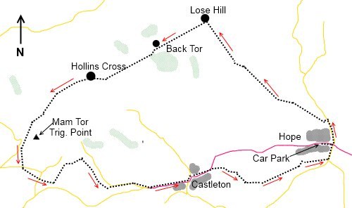 Derbyshire Peak District walk Mam Tor Circuit - sketch map