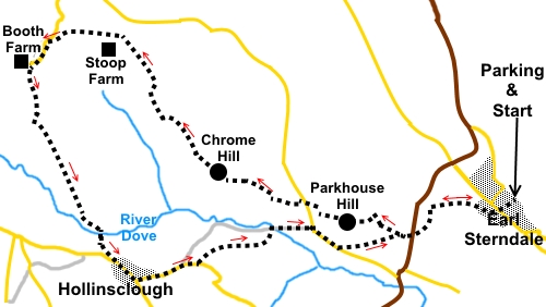 Parkhouse Hill and Chrome Hill walk sketch map