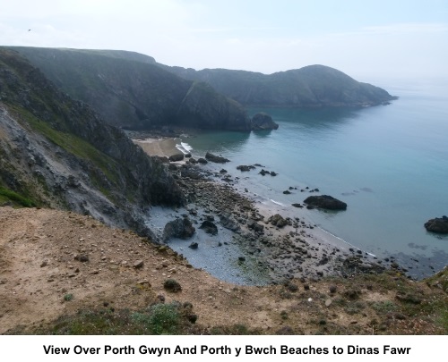 View over Porth Gwyn and Porth y Bwch beaches to Dinas Fawr