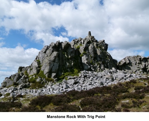 Manstone Rock and trig. point on the Stiperstones