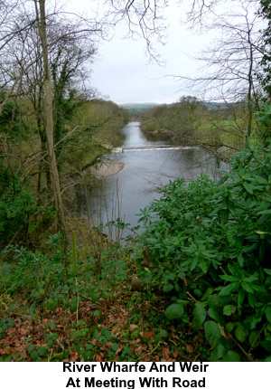 River Wharfe and weir at the meeting with the road.