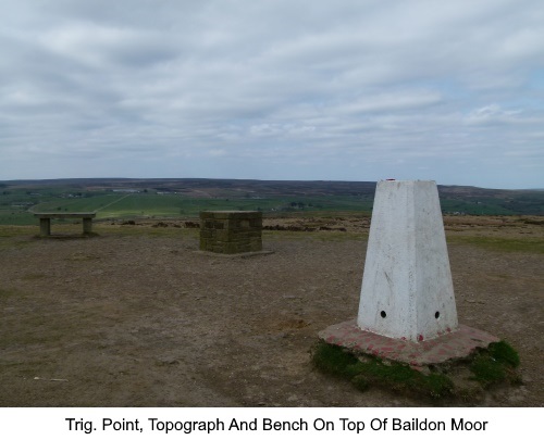 The trig. point, topograph and bench on Baildon Moor.
