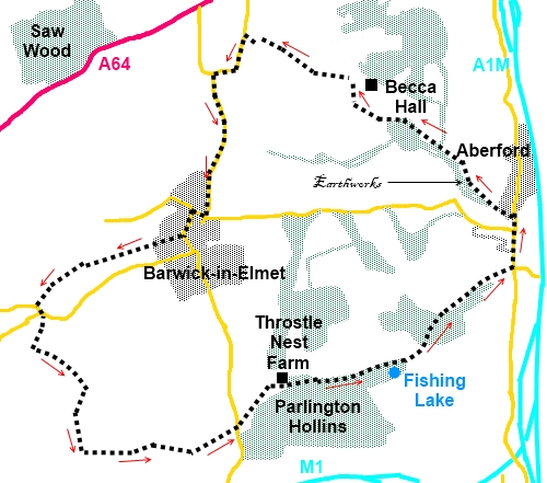 West Yorkshire walk Barwick-in-Elmet walk- sketch Map