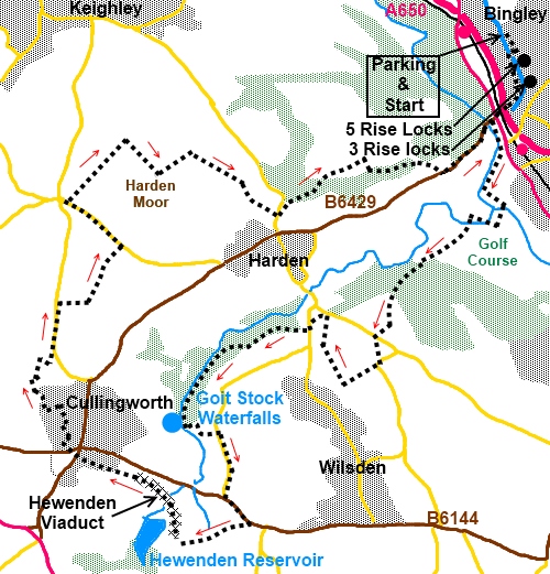 West Yorkshire walk Bingley to Cullingworth - sketch map