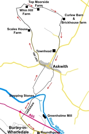 Walk from Burley-in-Wharfedale to Askwith sketch map
