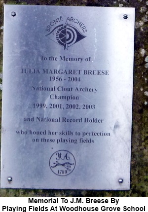 Memorial to Julia margaret Breese, archery champion