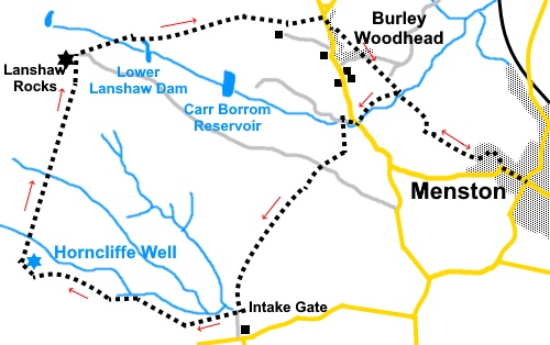 Menston to Horncliff Well sketch map