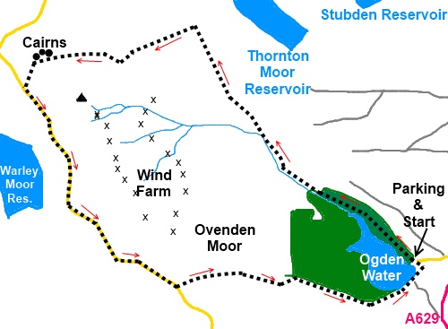 West Yorkshire walk Ovenden Moor Circuit - sketch map