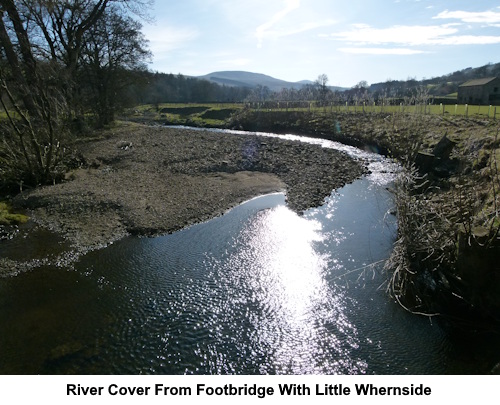 River Cover from a footbridge with Little Whernside in the background.