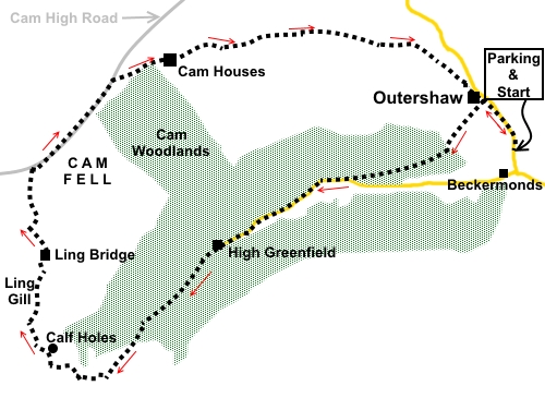 Yorkshire Dales walk from Outershaw - sketch map