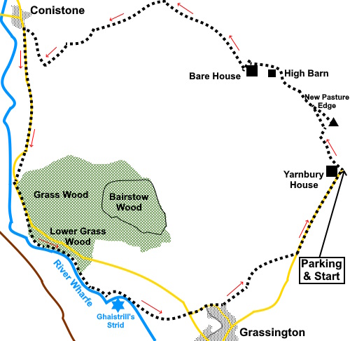 Sketch map for Yarnbury to Conistone and Ghaistrill's Strid